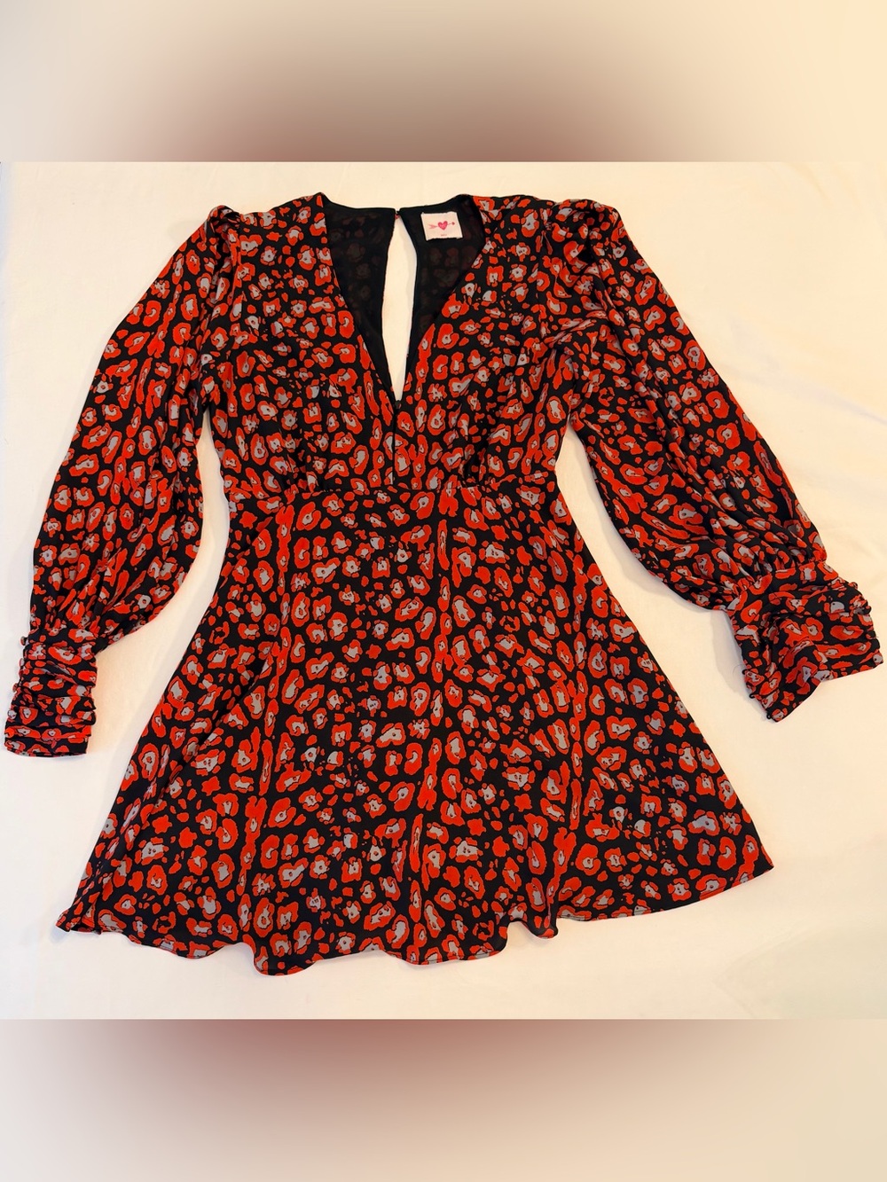 BuddyLove Long-sleeve Mini Swing Dress in Red Black & Gray Leopard Print Small
